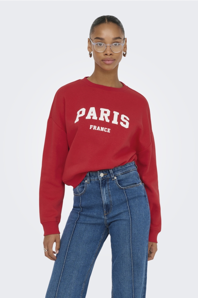 ONLSWEAT LIFE L/S CREW O.SIZE STATE 15254183 TRUE RED/PARIS FRANCE